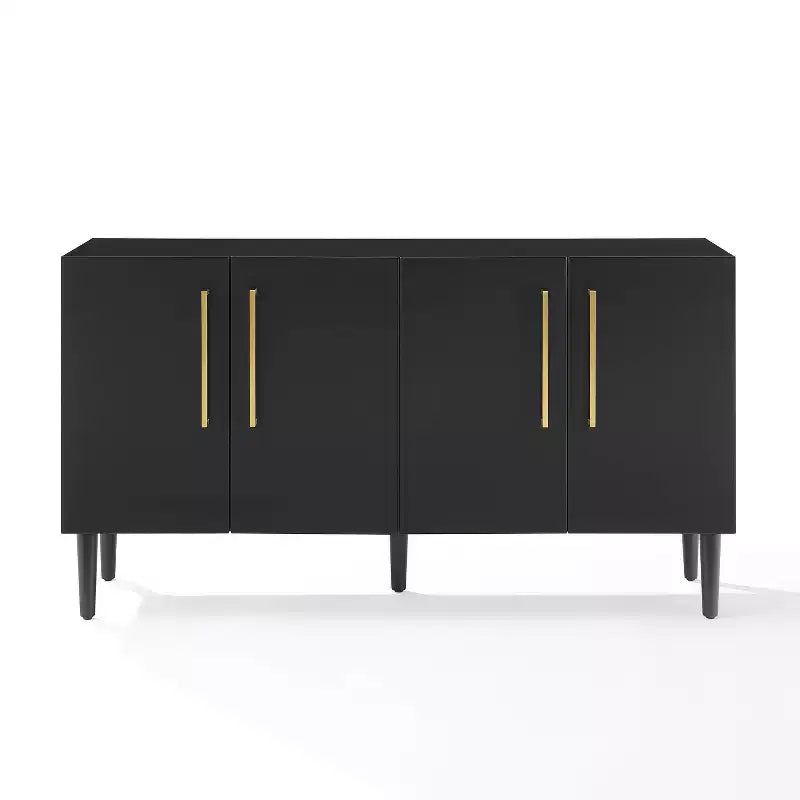 Credenza Mid-Century Modern, 58" di larghezza, 4 ante, ripiani regolabili, ferramenta in ottone spazzolato