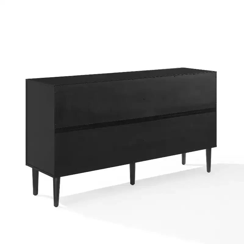 Credenza Mid-Century Modern, 58" di larghezza, 4 ante, ripiani regolabili, ferramenta in ottone spazzolato