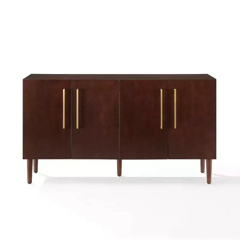 Credenza Mid-Century Modern, 58" di larghezza, 4 ante, ripiani regolabili, ferramenta in ottone spazzolato