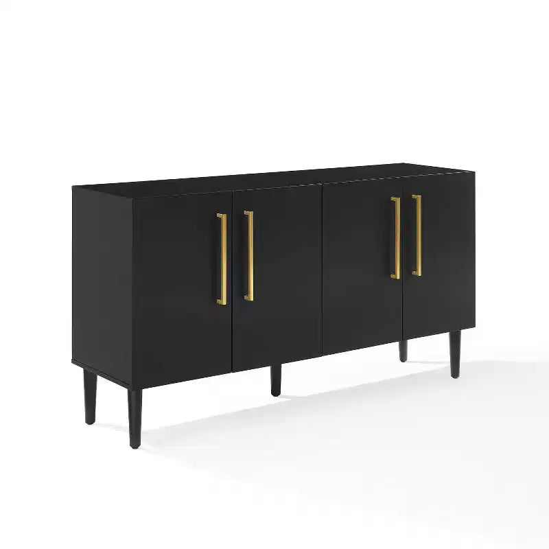 Credenza Mid-Century Modern, 58" di larghezza, 4 ante, ripiani regolabili, ferramenta in ottone spazzolato
