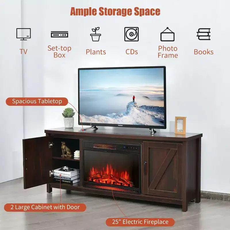Mobile TV per camino con termocamino elettrico da 25" 1350W e telecomando