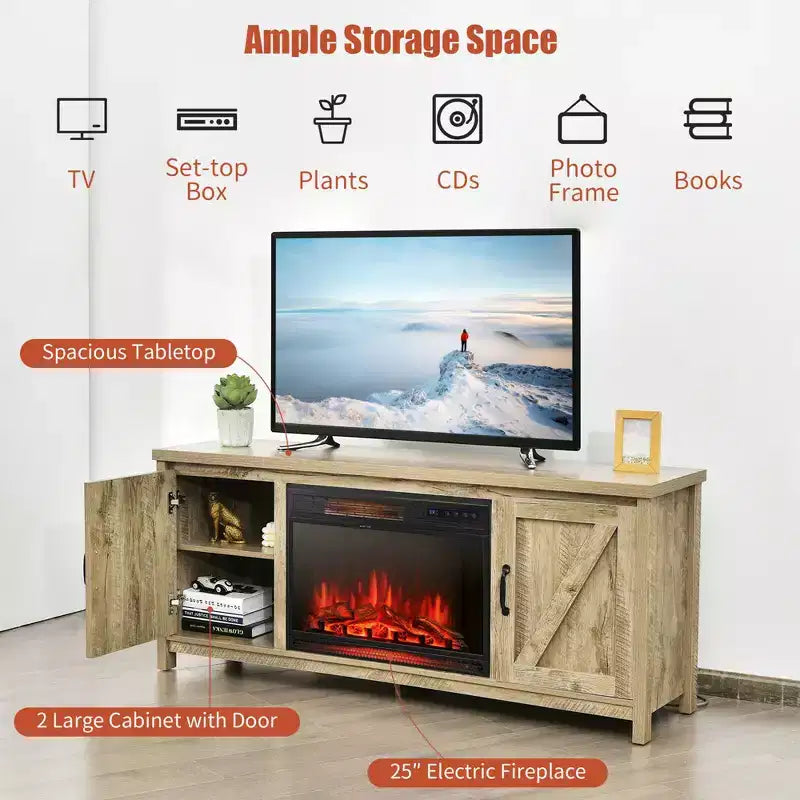 Mobile TV per camino con termocamino elettrico da 25" 1350W e telecomando