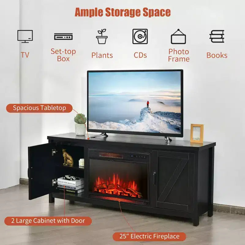 Mobile TV per camino con termocamino elettrico da 25" 1350W e telecomando