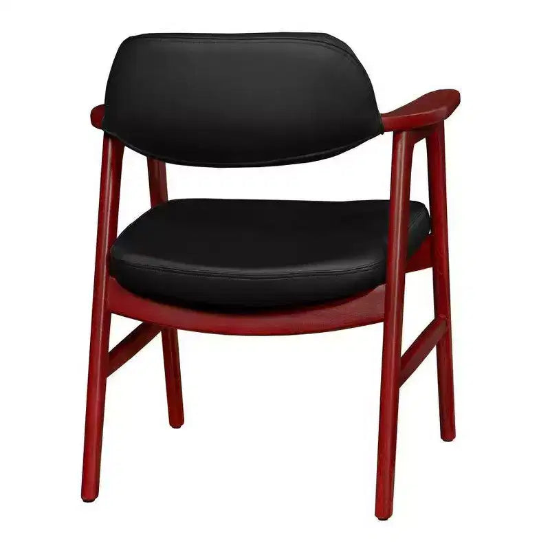 Poltroncina d'accento imbottita per ospiti, design moderno di metà secolo, vinile, struttura in legno di mogano