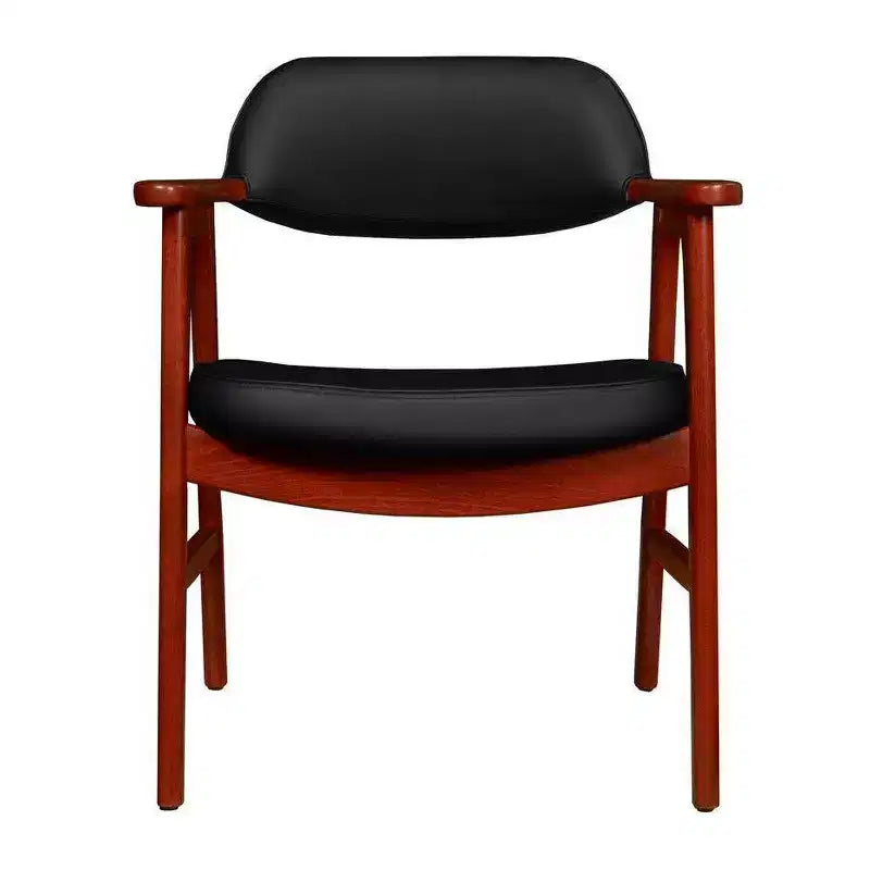 Poltroncina d'accento imbottita per ospiti, design moderno di metà secolo, vinile, struttura in legno di mogano