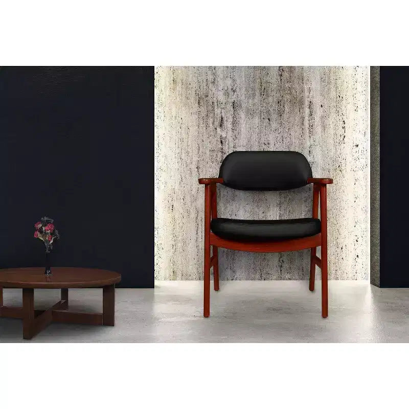 Poltroncina d'accento imbottita per ospiti, design moderno di metà secolo, vinile, struttura in legno di mogano