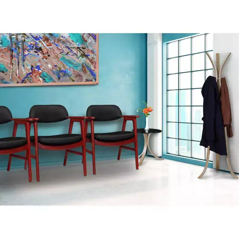 Poltroncina d'accento imbottita per ospiti, design moderno di metà secolo, vinile, struttura in legno di mogano
