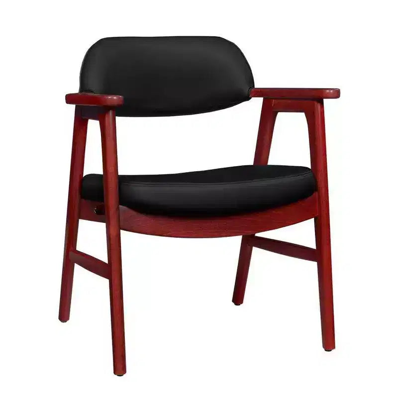Poltroncina d'accento imbottita per ospiti, design moderno di metà secolo, vinile, struttura in legno di mogano
