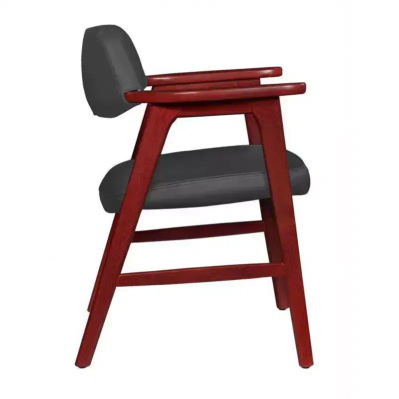 Poltroncina d'accento imbottita per ospiti, design moderno di metà secolo, vinile, struttura in legno di mogano