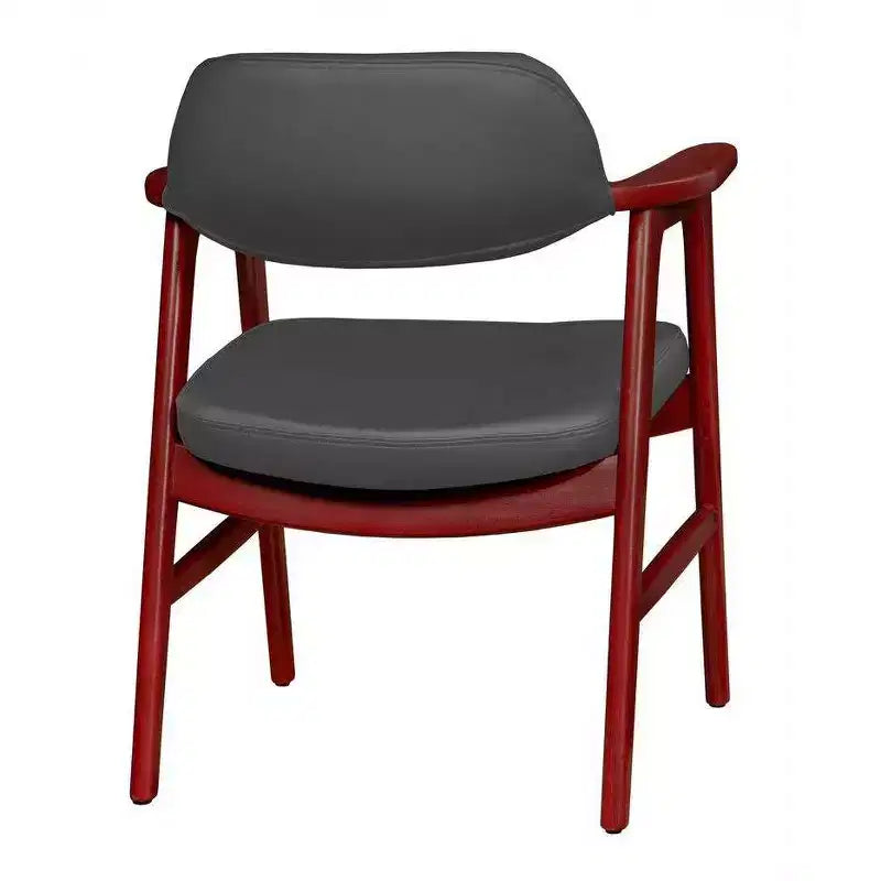 Poltroncina d'accento imbottita per ospiti, design moderno di metà secolo, vinile, struttura in legno di mogano