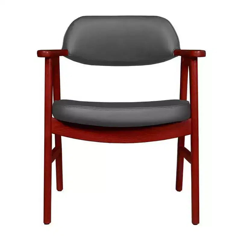 Poltroncina d'accento imbottita per ospiti, design moderno di metà secolo, vinile, struttura in legno di mogano