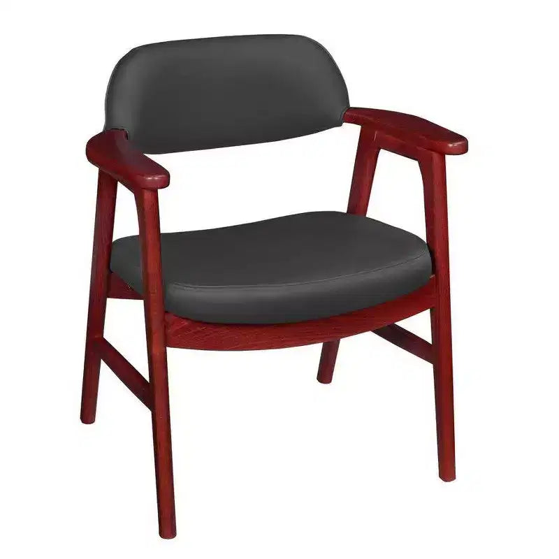 Poltroncina d'accento imbottita per ospiti, design moderno di metà secolo, vinile, struttura in legno di mogano