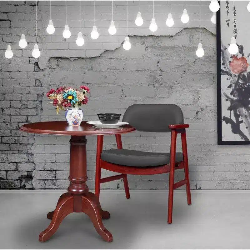 Poltroncina d'accento imbottita per ospiti, design moderno di metà secolo, vinile, struttura in legno di mogano