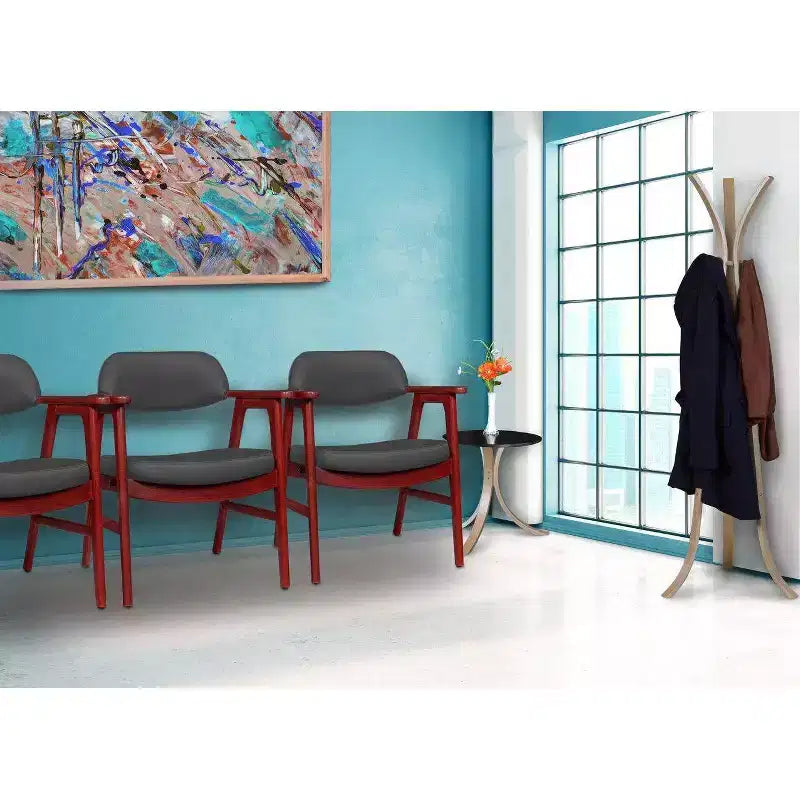 Poltroncina d'accento imbottita per ospiti, design moderno di metà secolo, vinile, struttura in legno di mogano