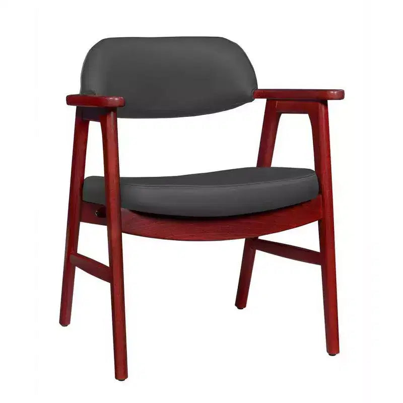 Poltroncina d'accento imbottita per ospiti, design moderno di metà secolo, vinile, struttura in legno di mogano