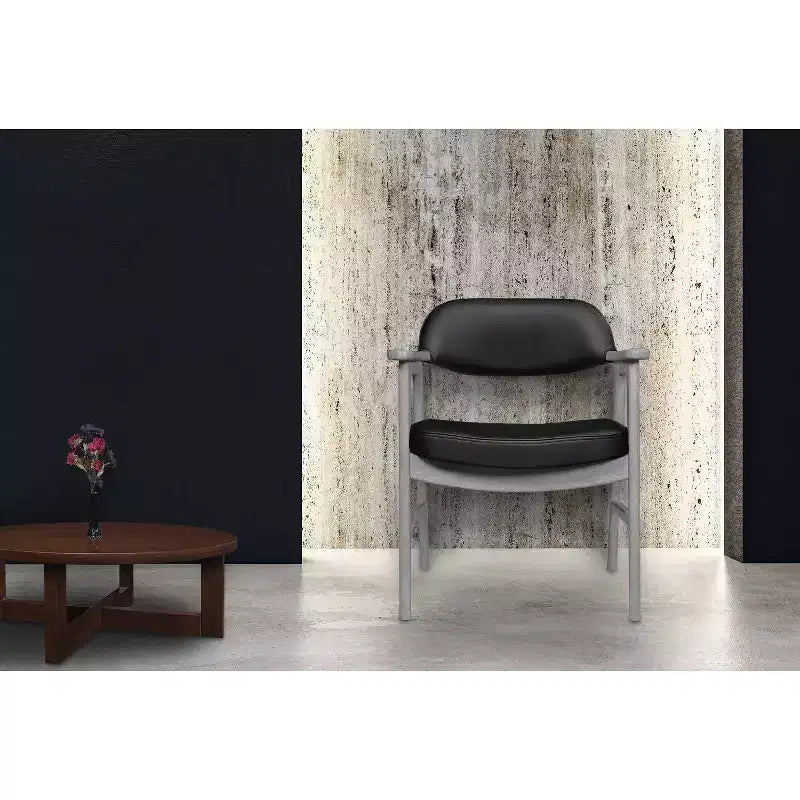 Poltroncina d'accento imbottita per ospiti, design moderno di metà secolo, vinile, struttura in legno di mogano