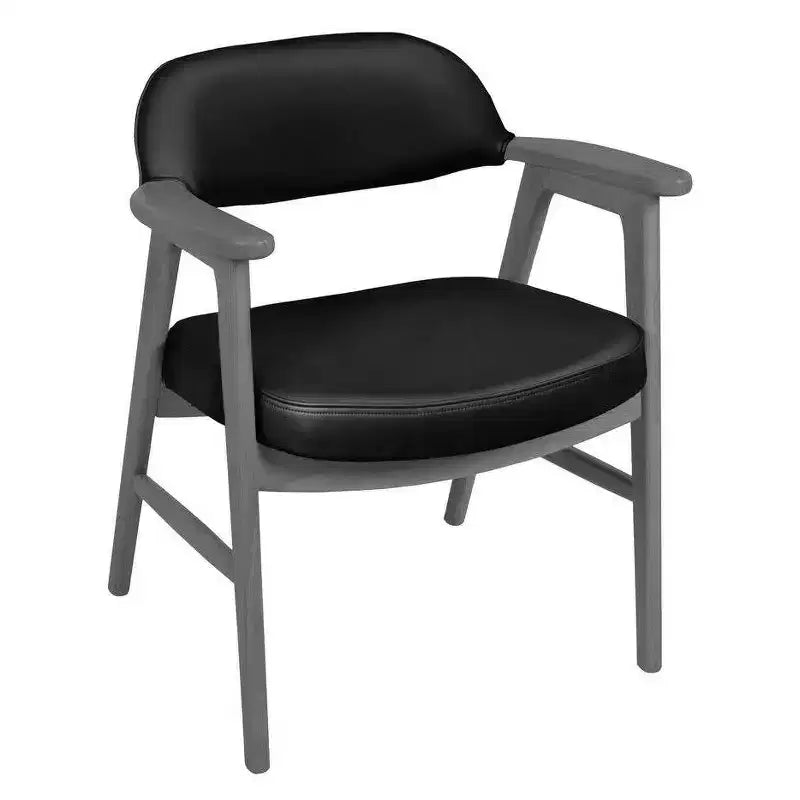 Poltroncina d'accento imbottita per ospiti, design moderno di metà secolo, vinile, struttura in legno di mogano