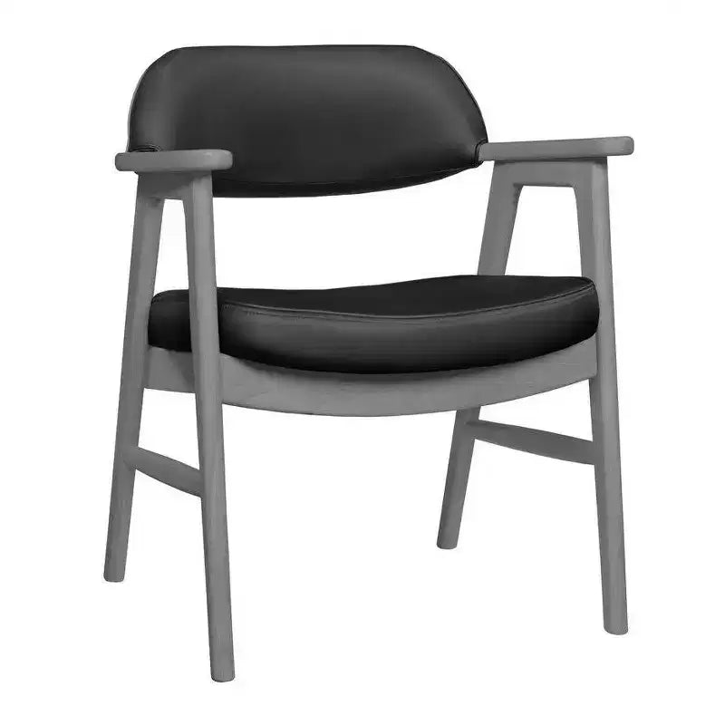 Poltroncina d'accento imbottita per ospiti, design moderno di metà secolo, vinile, struttura in legno di mogano
