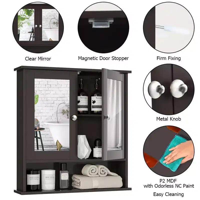 Specchiera da Parete | Armadietto da Bagno con Specchio, Bianco/Grigio/Marrone/Nero