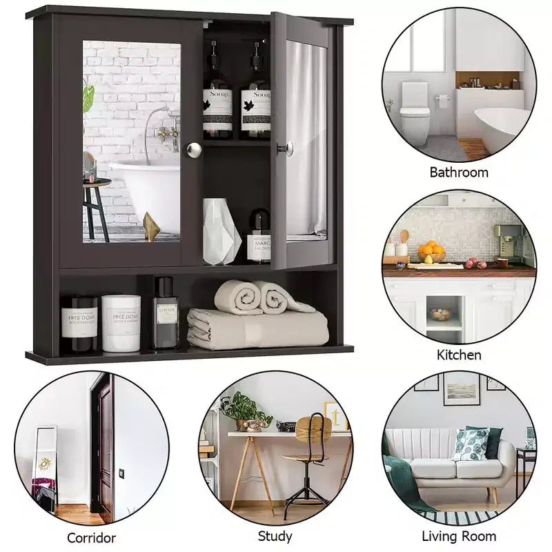 Specchiera da Parete | Armadietto da Bagno con Specchio, Bianco/Grigio/Marrone/Nero
