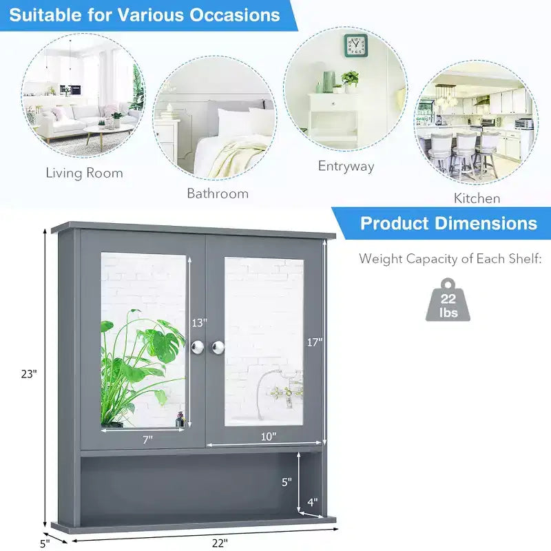 Specchiera da Parete | Armadietto da Bagno con Specchio, Bianco/Grigio/Marrone/Nero