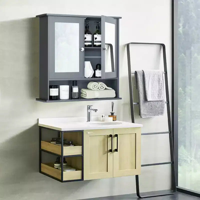 Specchiera da Parete | Armadietto da Bagno con Specchio, Bianco/Grigio/Marrone/Nero