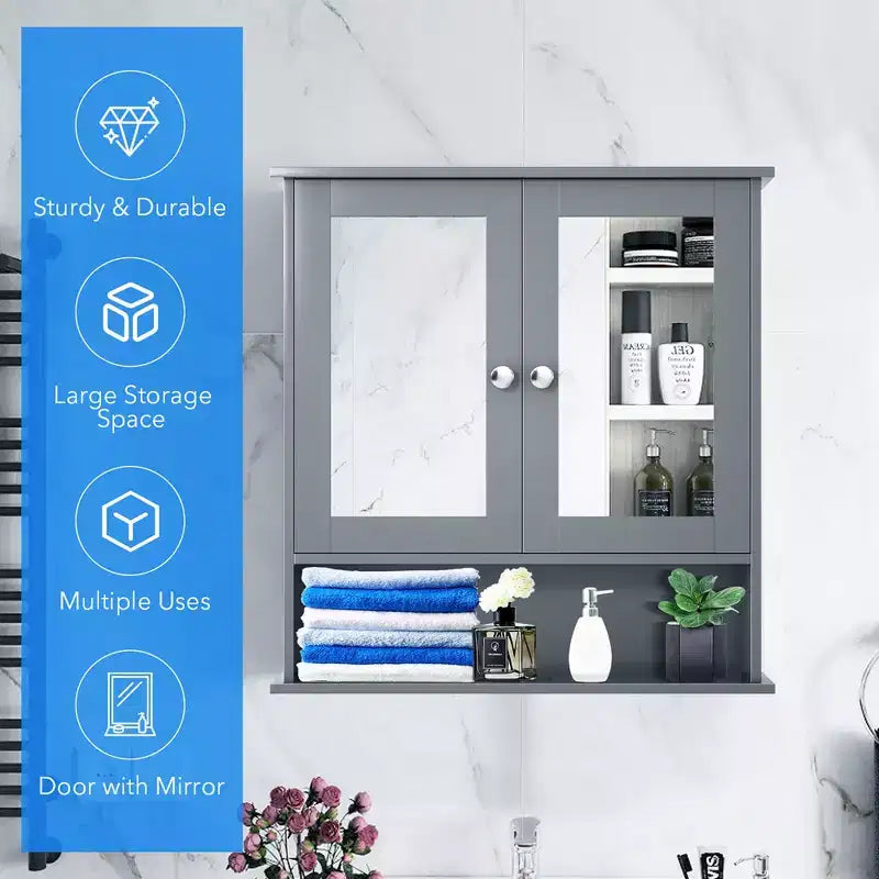 Specchiera da Parete | Armadietto da Bagno con Specchio, Bianco/Grigio/Marrone/Nero