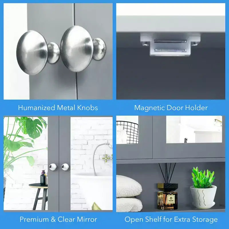 Specchiera da Parete | Armadietto da Bagno con Specchio, Bianco/Grigio/Marrone/Nero
